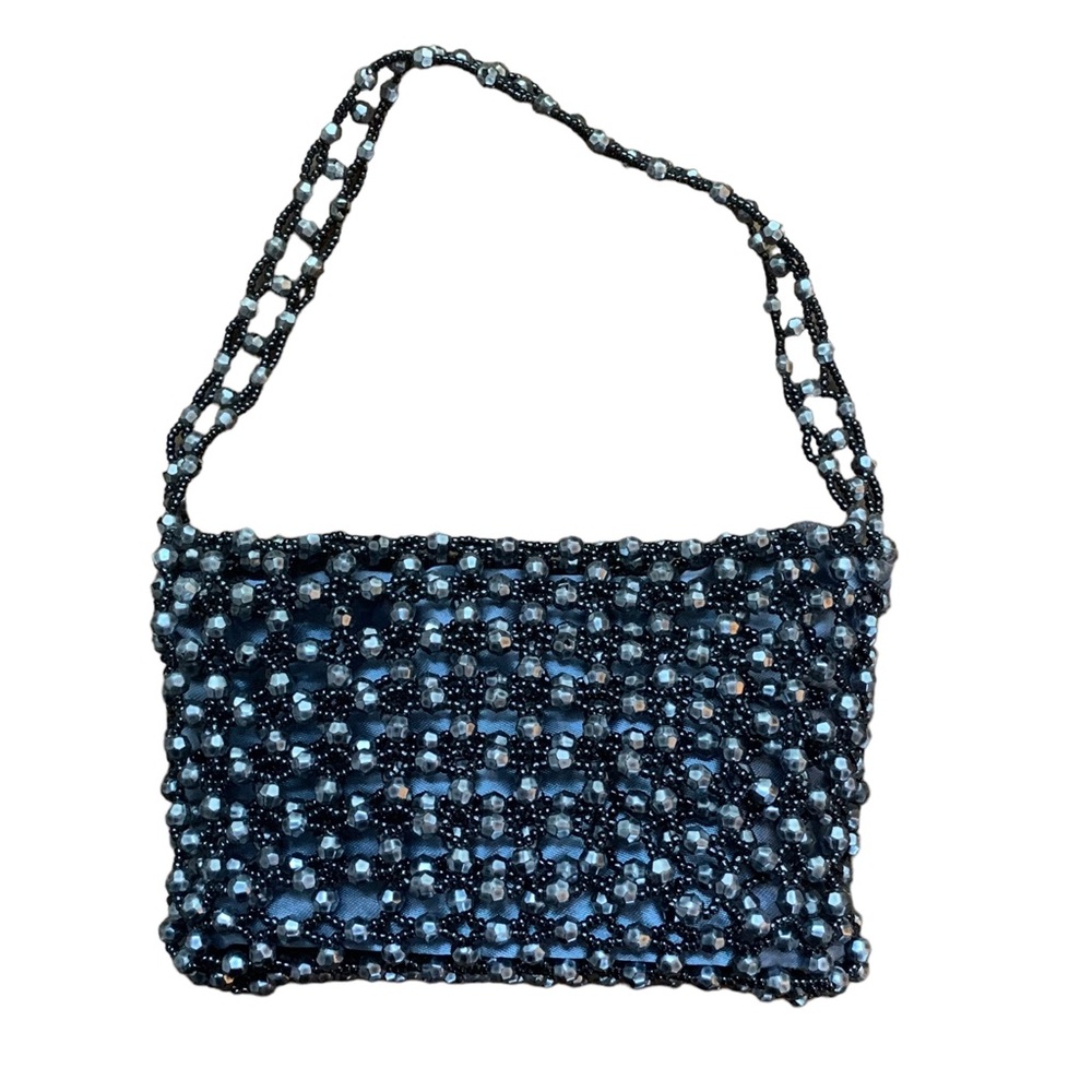 Vintage Beaded Micro Mini Bag Silver & Black Whimsigoth Purse Y2K Punk 90s